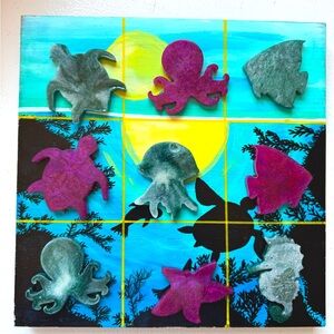 Handmade Resin & Wood Deep Sea Tic-Tac-Toe Game